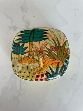 Vintage HandPainted Trinket Box -Jungle Leopard Design -Made in India